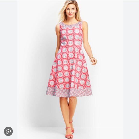 Talbots Mixed Geo-Print Fit-and-Flare Dress Preppy Party Girly Colorful Sz 10 - Picture 1 of 6